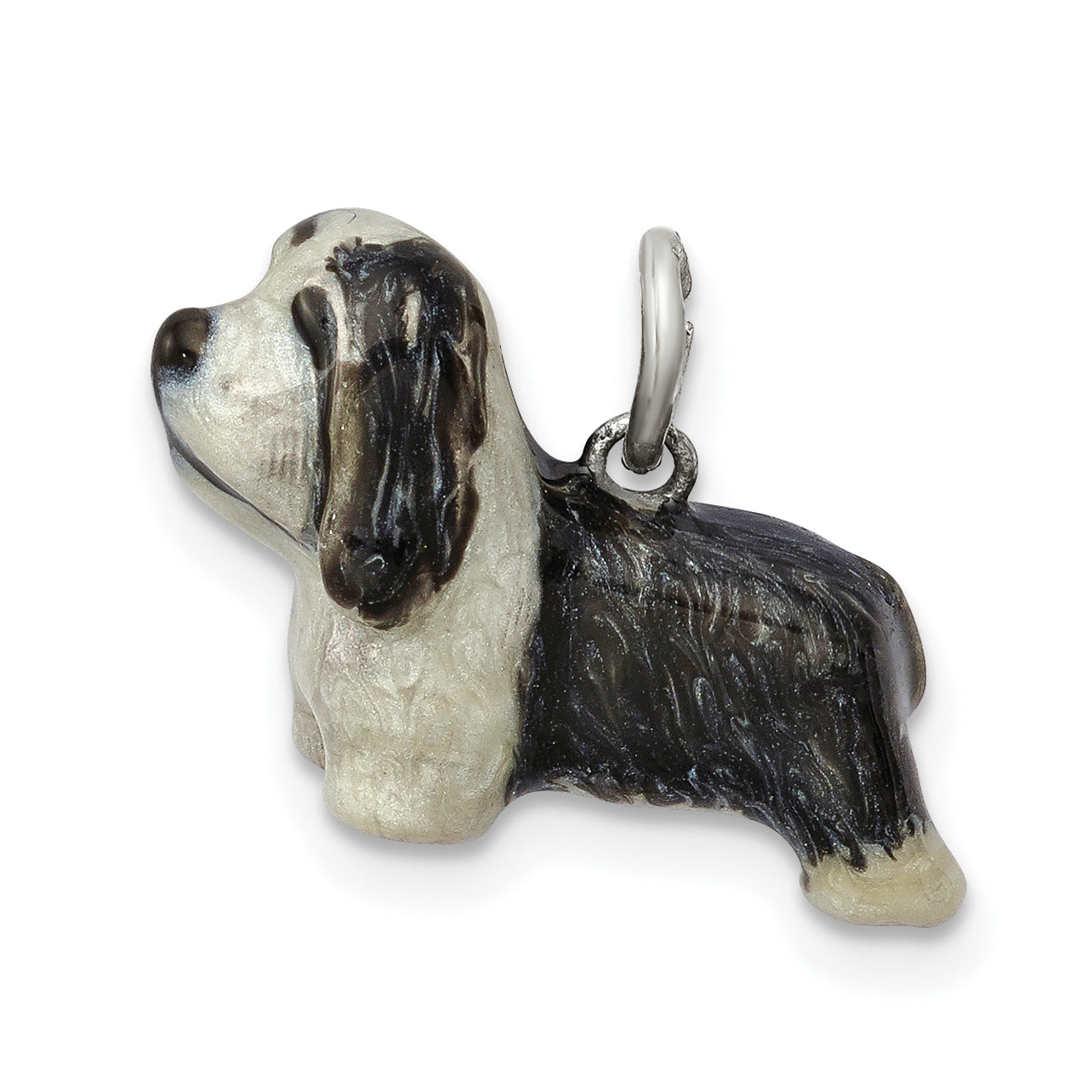 Sterling Silver Enameled Bearded Collie Charm