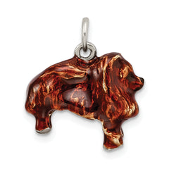 Sterling Silver 925 Enameled Pomeranian Charm in 3D Design