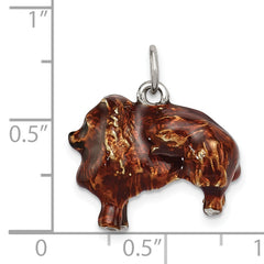 Sterling Silver 925 Enameled Pomeranian Charm in 3D Design