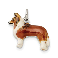 Sterling Silver 925 Collie Charm with Enameled 3D Detail