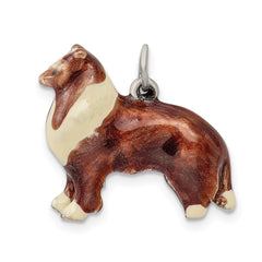 Sterling Silver Enameled Collie Charm in 3D Design by Sophia Jewelers