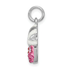 Sterling Silver Rhodium-Plated Ballet Slipper Charm with Pink CZ Enamel