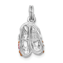 Sterling Silver Rhodium-Plated Ballet Slipper Charm with Pink CZ Enamel