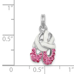 Sterling Silver Rhodium-Plated Ballet Slipper Charm with Pink CZ Enamel