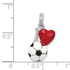 Sterling Silver Enamel Soccer Ball Charm with Rhodium Plated Finish