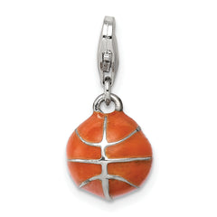 Sterling Silver 925 Rhodium-Plated 3D Enameled Basketball Pendant