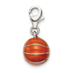 Sterling Silver 925 Rhodium-Plated 3D Enameled Basketball Pendant