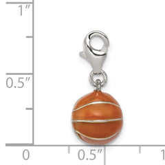 Sterling Silver 925 Rhodium-Plated 3D Enameled Basketball Pendant