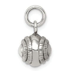 Sterling Silver 925 Polished Baseball Charm with Antiqued 3D Detail