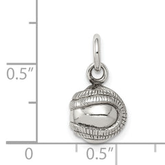Sterling Silver 925 Polished Baseball Charm with Antiqued 3D Detail
