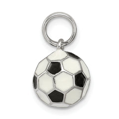 Sterling Silver Rhodium-Plated Soccer Ball Charm with Enamel Finish