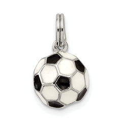 Sterling Silver Rhodium-Plated Soccer Ball Charm with Enamel Finish