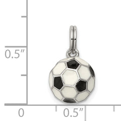 Sterling Silver Rhodium-Plated Soccer Ball Charm with Enamel Finish