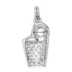 Sterling Silver Rhodium-Plated Enamel Basketball Charm Elegant Sports Theme