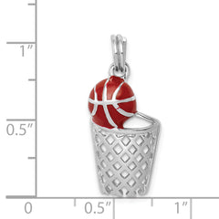 Sterling Silver Rhodium-Plated Enamel Basketball Charm Elegant Sports Theme