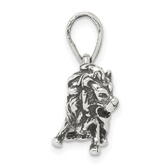 Sterling Silver 925 Leo Zodiac Pendant Antiqued Solid Charm