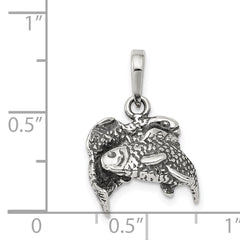 Sterling Silver 925 Pisces Pendant with Antiqued Solid Design
