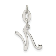 Sterling Silver 925 Letter N Charm with Anti-Tarnish Solid Design
