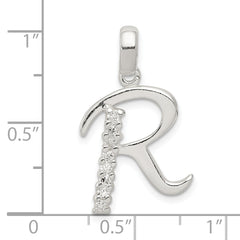 Sterling Silver 925 Initial R Pendant with CZ Anti-tarnish Shine