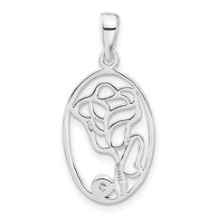 Sophia Jewelers Sterling Silver CZ Rose Oval Pendant Polished Elegance