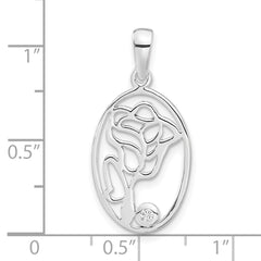 Sophia Jewelers Sterling Silver CZ Rose Oval Pendant Polished Elegance