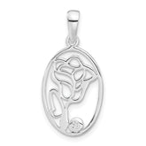 Sterling Silver Polished CZ Rose Oval Pendant