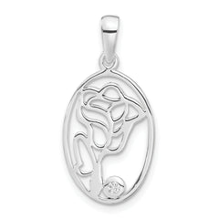 Sterling Silver Polished CZ Rose Oval Pendant