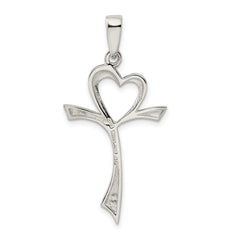 Sterling Silver 925 Heart Cross Pendant with Polished Elegant Finish