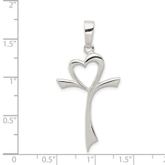 Sterling Silver 925 Heart Cross Pendant with Polished Elegant Finish