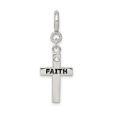 Sterling Silver Rhodium-plated CZ Faith Cross Clip-on Charm