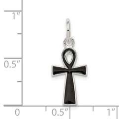Sterling Silver 925 Black Enamel Cross Pendant with Solid Cast Design