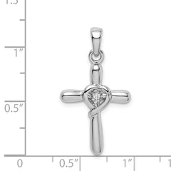 Sterling Silver 925 Heart Cross Pendant with Clear CZ Elegance