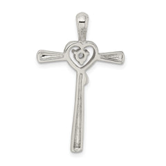 Sterling Silver CZ Heart Cross Pendant with Rhodium Elegance