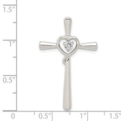 Sterling Silver CZ Heart Cross Pendant with Rhodium Elegance