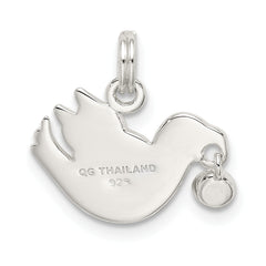 Sterling Silver 925 Dove Charm with Clear CZ Polished Finish