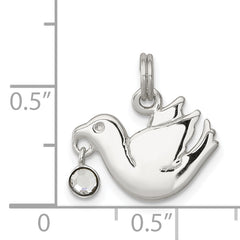 Sterling Silver 925 Dove Charm with Clear CZ Polished Finish