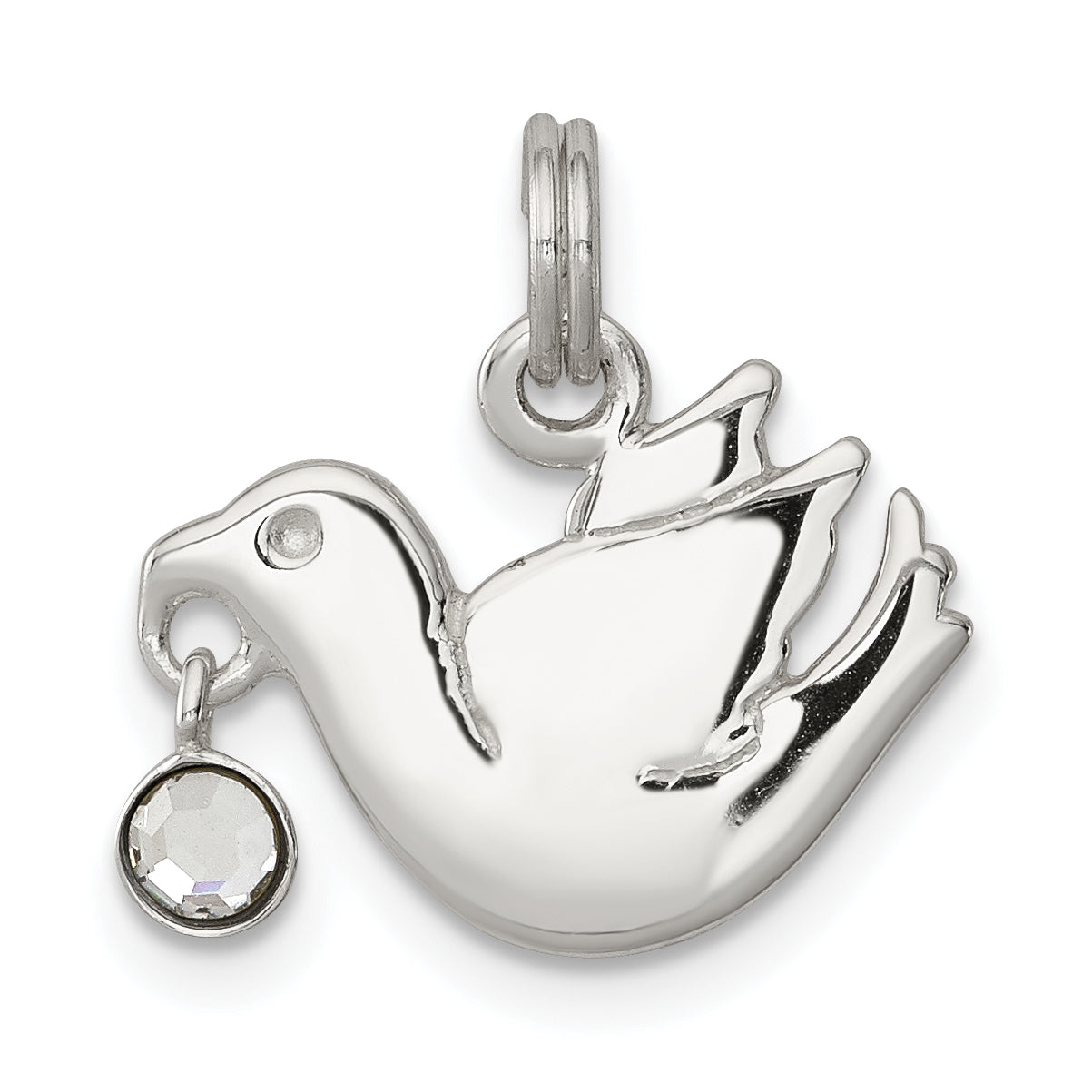 Sterling Silver CZ Polished Dove Charm