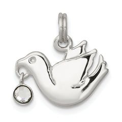 Sterling Silver CZ Polished Dove Charm