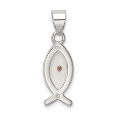 Sterling Silver Ichthus Fish Pendant Rhodium-Plated Polished Finish Elegant