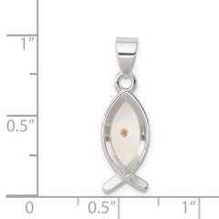 Sterling Silver Ichthus Fish Pendant Rhodium-Plated Polished Finish Elegant