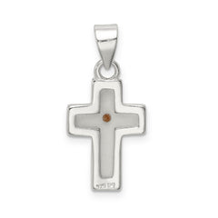 Sterling Silver 925 Cross Pendant with Rhodium-Plated Mustard Seed Enamel