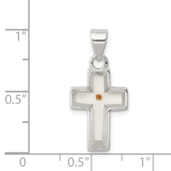 Sterling Silver 925 Cross Pendant with Rhodium-Plated Mustard Seed Enamel
