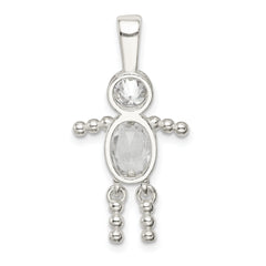 Sterling Silver 925 Boy Pendant with Clear CZ April Birthstone