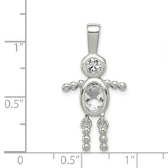Sterling Silver 925 Boy Pendant with Clear CZ April Birthstone