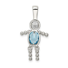 Sterling Silver 925 Boy Pendant with December Blue CZ Birthstone