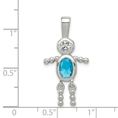 Sterling Silver 925 Boy Pendant with December Blue CZ Birthstone