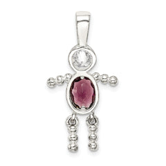 Sterling Silver Boy Pendant with February Birthstone Charm