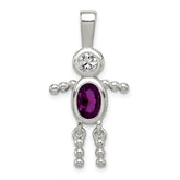 Sterling Silver Rhodium-plated CZ & February Glass Boy Pendant