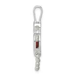 Sterling Silver Rhodium-Plated Boy Pendant with January Synthetic Birthstone