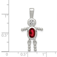 Sterling Silver Rhodium-Plated Boy Pendant with January Synthetic Birthstone